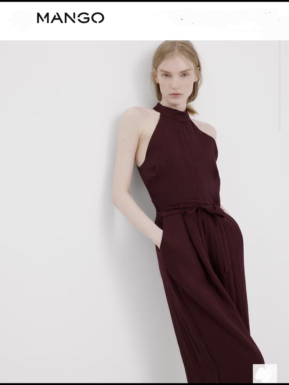 Mango Burgundy Halter-Neck Jumpsuit with Tie Waist